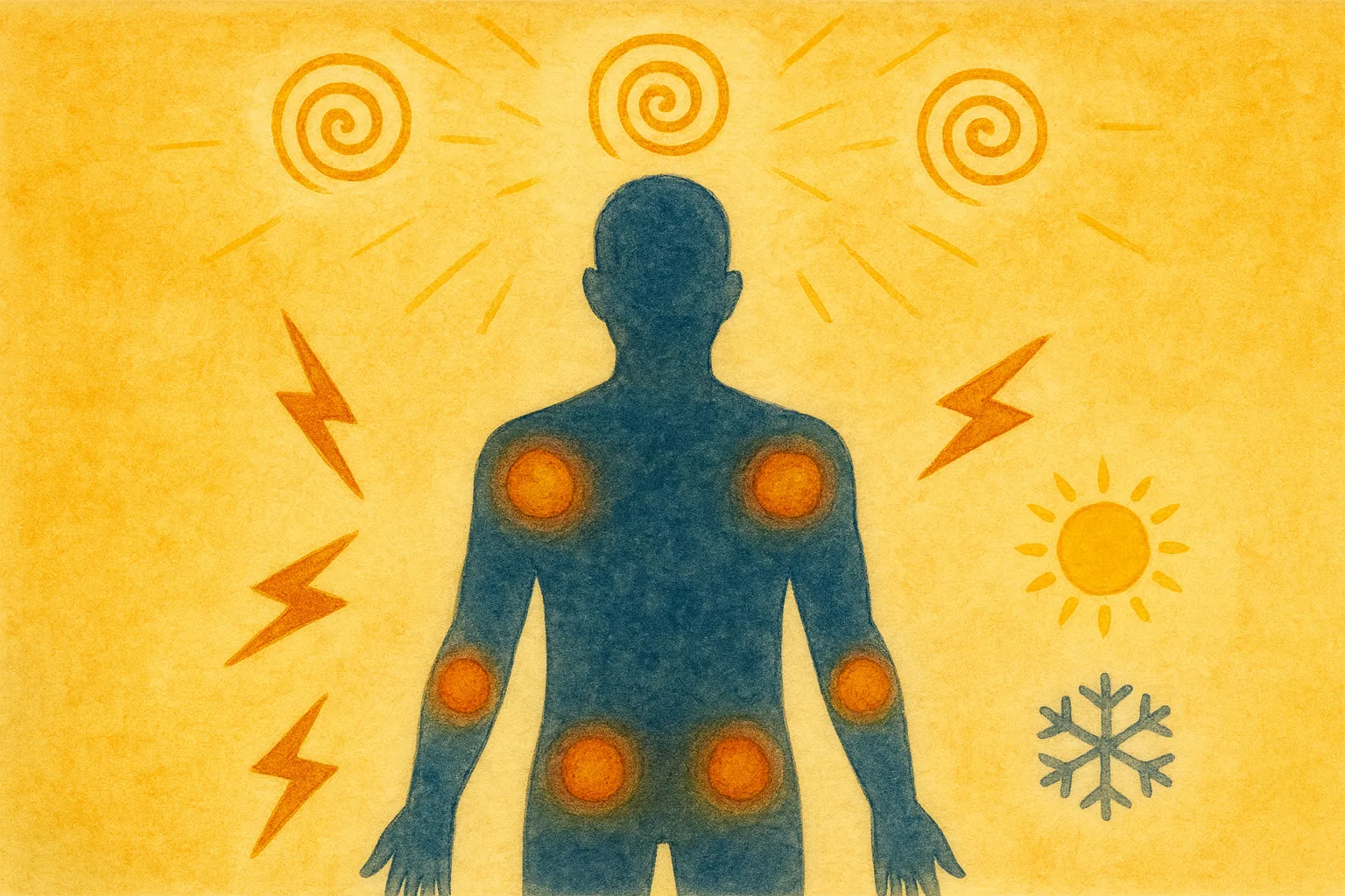 Diagram of the invisible senses (vestibular system, proprioception, nociception, thermoception)