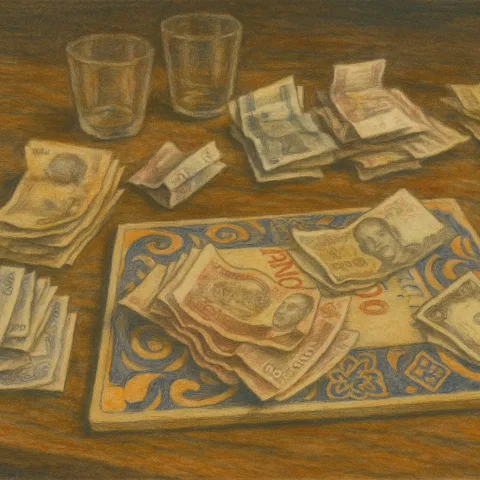 Edited photo of a stack of banknotes (Cambodian riels)