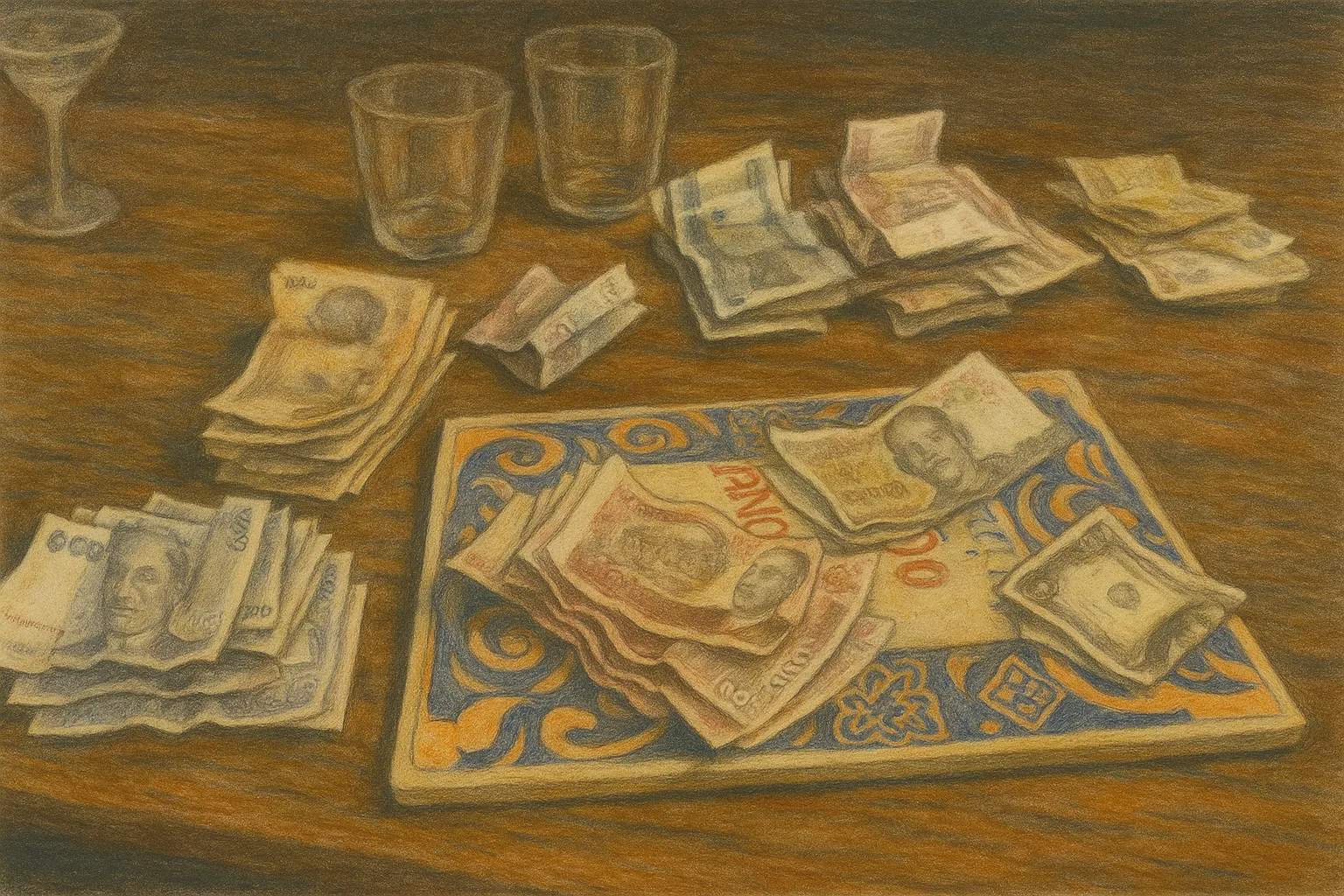 Edited photo of a stack of banknotes (Cambodian riels)