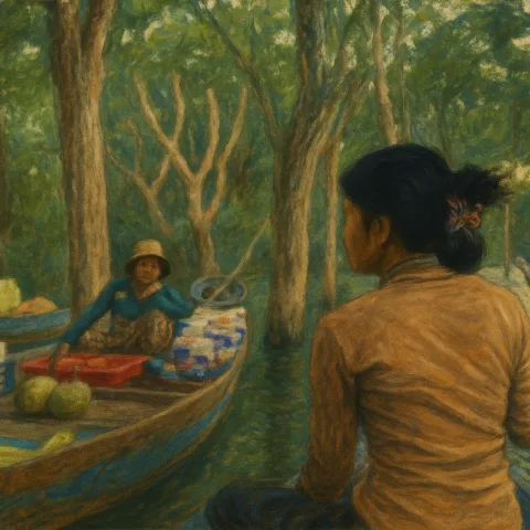 Aboard a canoe in the floating village of Kampong Phluk