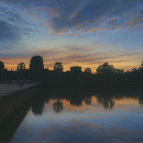 Edited illustration based on a photo of Angkor Wat