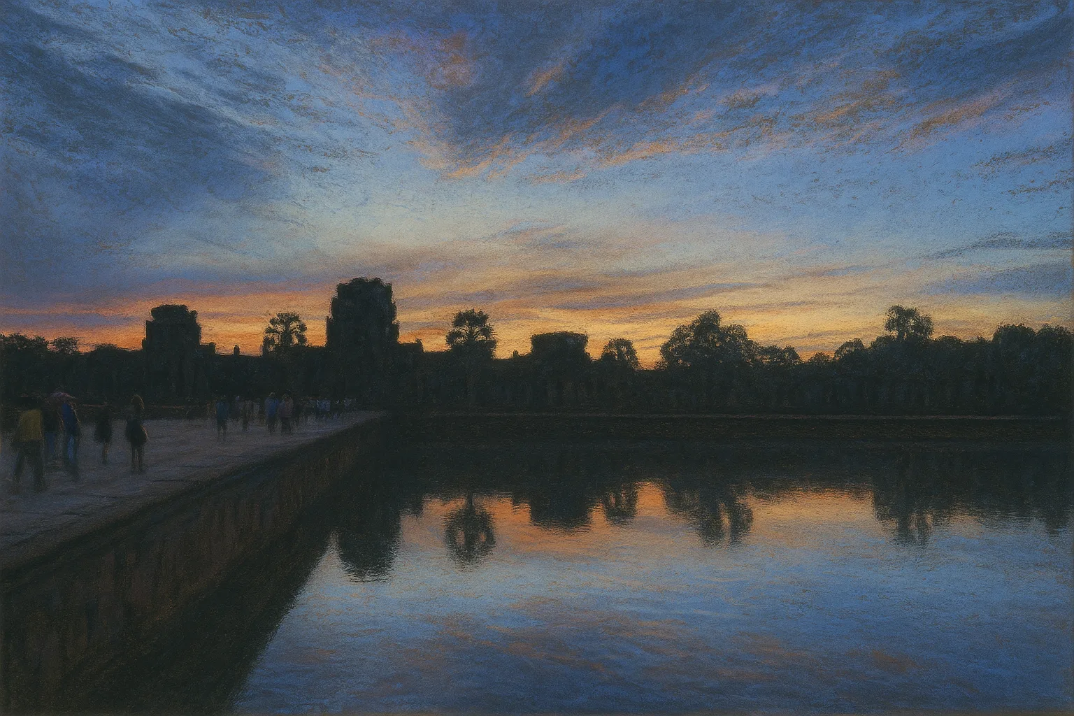 Edited illustration based on a photo of Angkor Wat