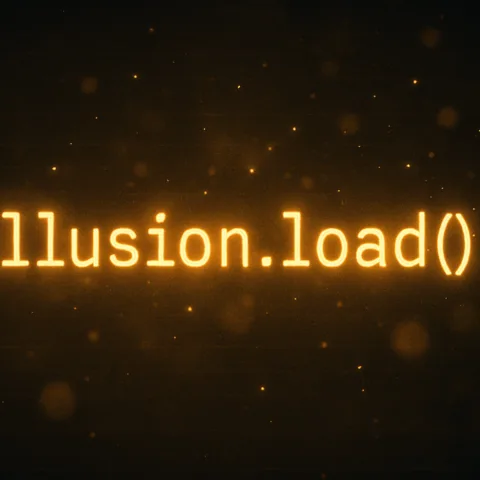 Illustration of illusion.load() as a line of code on a bright background