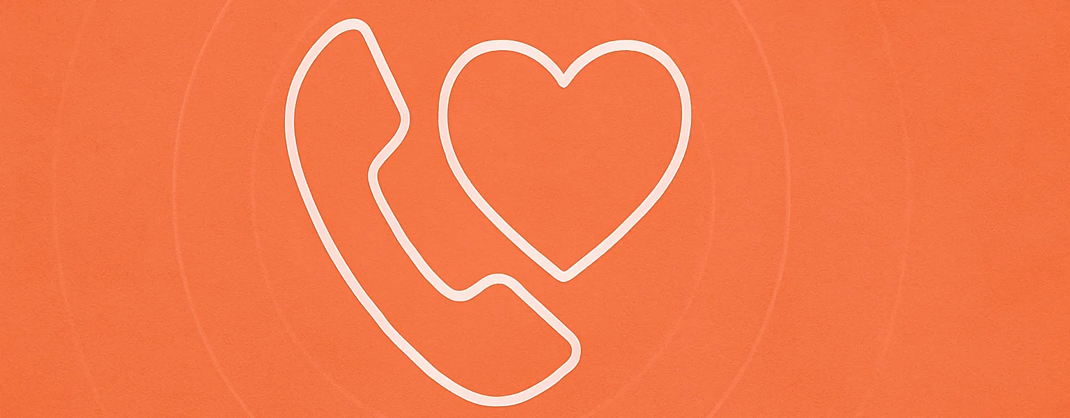 Help and support banner with a phone and a heart beside it