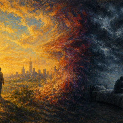 Artistic illustration of the poles (hypomania/mania/depression)