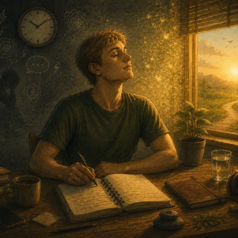 Illustration of a woman finally breathing again after recovering from her autistic burnout