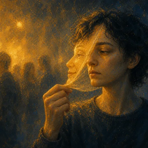 Illustration of a person removing their mask